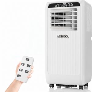 ACEKOOL Portable Air Conditioners, 8000 BTU Portable AC for Rooms Up to 350 Sq.Ft. 3-In-1 Unit with Fast Cooling, Dehumidifier & Three Speed Fan, 24H Timer/Remote Control/Quiet, Black LED Control Panel