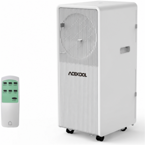ACEKOOL 10,000 BTU Drainage-free Portable Air Conditioner for Indoor Rooms, 3 in-1 AC Unit for Bedroom 160-215 Sq.Ft, Dehumidifier, Fan, Sleep Mode, 24 Timer, Remote Control, Window Kits, White