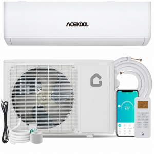 ACEKOOL 9000 BTU Mini Split Air Conditioner Heat Pump, 24 SEER2 Ductless Inverter AC Unit with Wifi Control, Copper Line Set Included, Cooling for Rooms up to 450 Sq.Ft, 208/230V