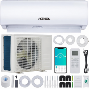 ACEKOOL 11500 BTU Wifi Enabled Mini Split Air Conditioner & Heater, 17 SEER2 208/230V Inverter Ductless Wall AC Unit with Pre-Charged Condenser, Heat Pump & Installation Kit