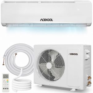 ACEKOOL 9000 BTU Mini Split Air Conditioner - 19 SEER2 Ductless Inverter AC with 115V, Cools Up to 450 Sq. Ft, Built-in Heat Pump System, White
