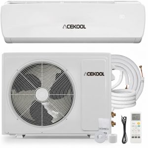ACEKOOL 19 SEER2 Ultra-Quiet Mini Split AC | 9000 BTU 3-in-1 Cooling/Heating/Dehumidifier | 230V Inverter Heat Pump | 42dB Whisper Operation | 10ft Line Set | White Modern Design