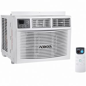 ACEKOOL 10,000 BTU Window AC Unit, 115V Cools 450 Sq.Ft Spaces, Remote Control with 3 Speeds & Auto Restart, for Bedroom and Living Room, White